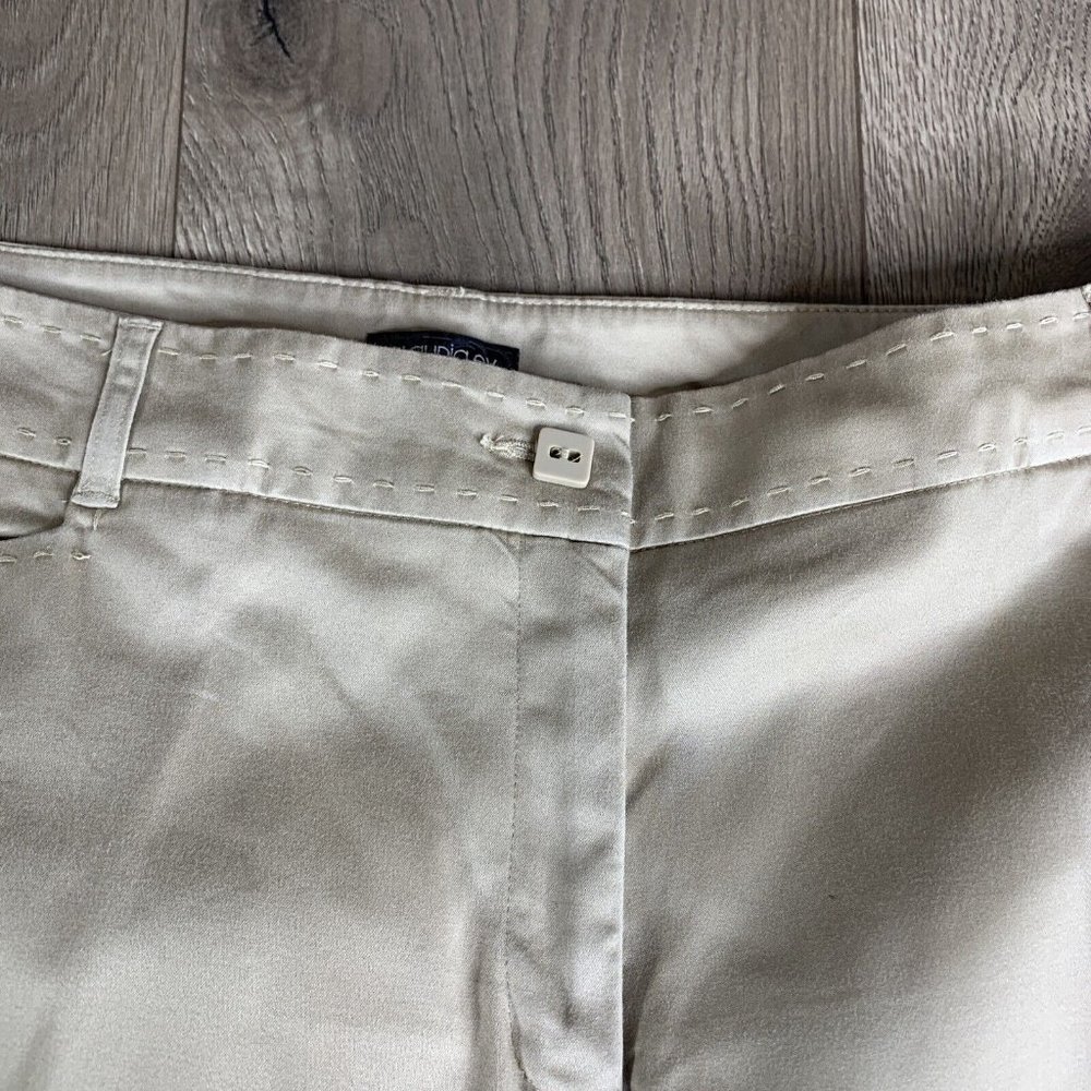Claudia EV Cropped Pants Womens 12 Bown Solid Zip Square Button Close Stitching - Picture 8 of 9